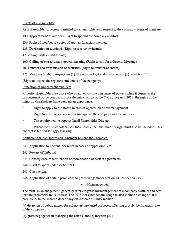 Rights of A Shareholder | PDF | Audit | Dividend