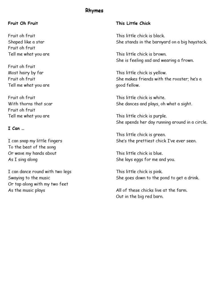 Rhymes and Songs 1 | PDF | Poetry