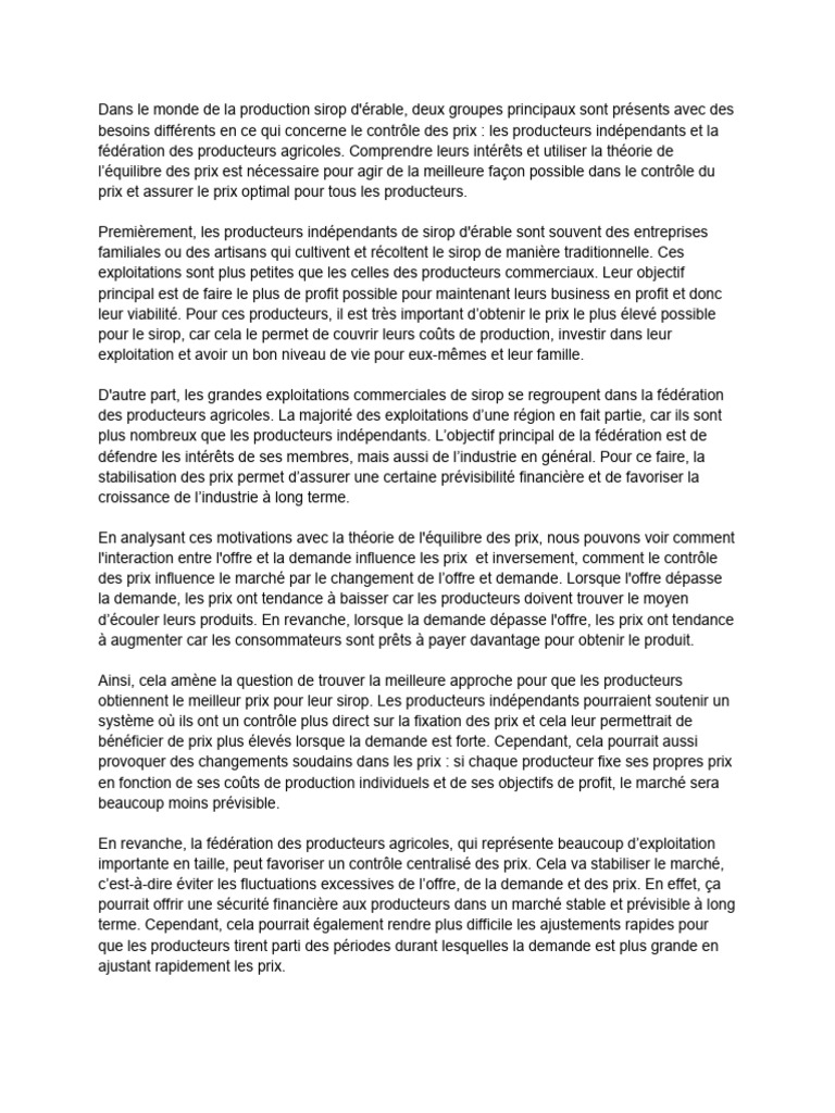Contrôle des prix dans le sirop d'érable | PDF | Prix | Offre et demande