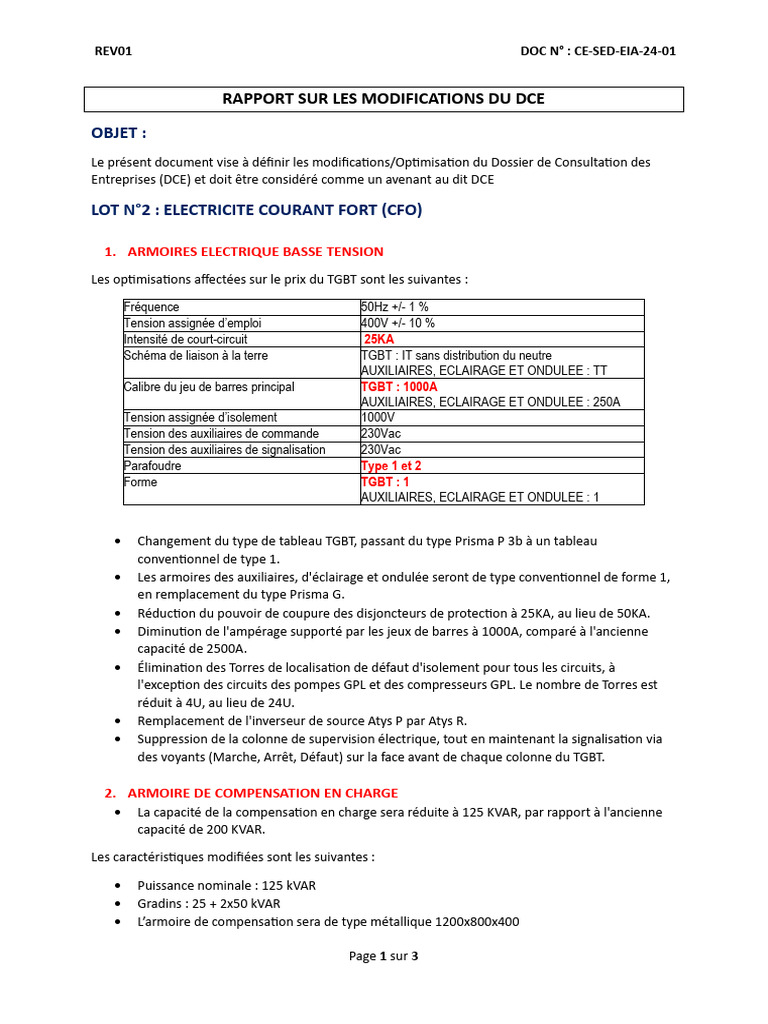 Rapport Sur Les Modification DCE EIA SEDECAM REV01 | PDF | Électricité ...