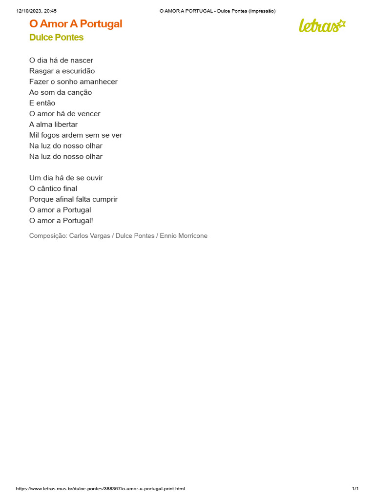 O AMOR A PORTUGAL - Dulce Pontes (Impressão) | PDF | Poesia