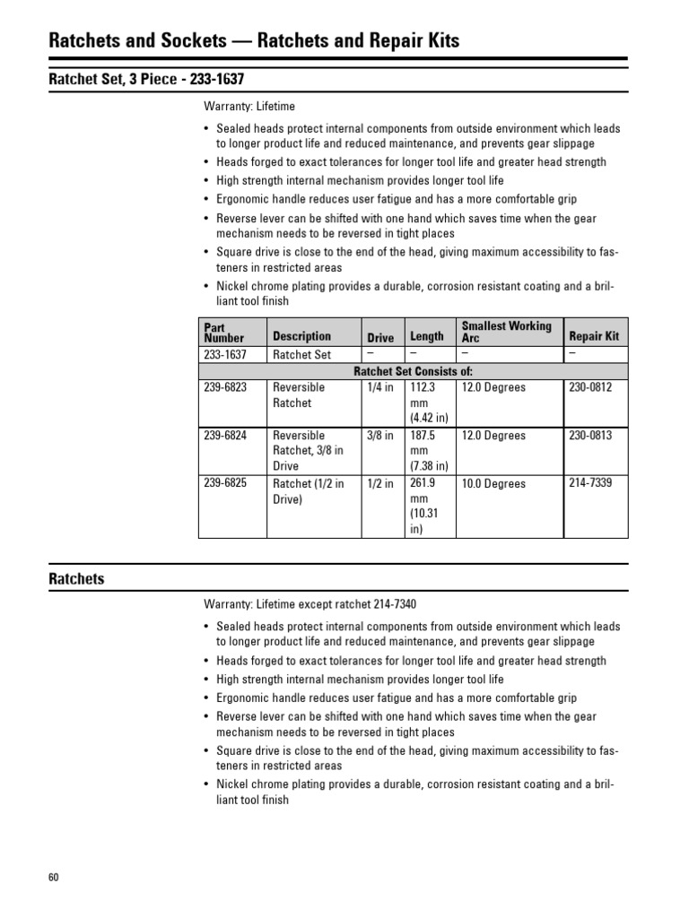 Ratchet Set Features and Specifications | PDF