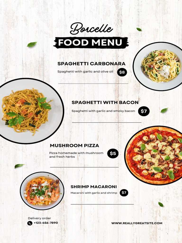 Borcelle Pizza and Pasta Menu | PDF