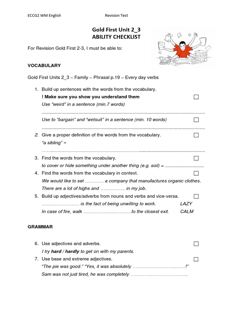 Gold First Units 2-3 Revision Guide | PDF | Adjective | Adverb