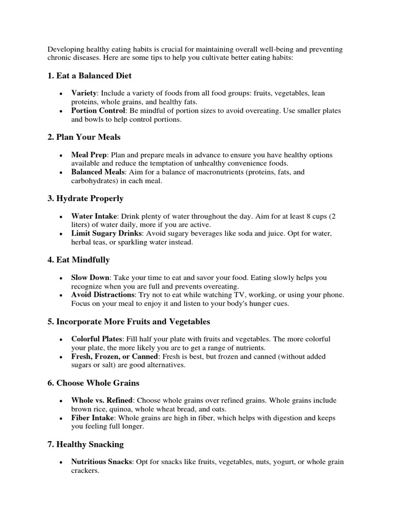 Developing Healthy Eating Habits Pdf Healthy Diet Foods