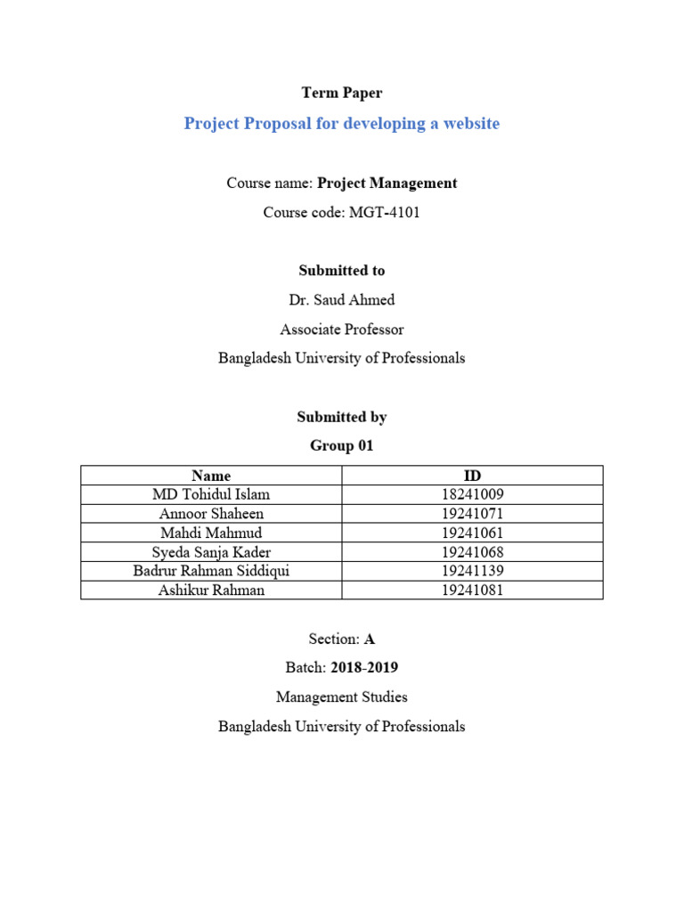 Project proposal for developing a website download free pdf