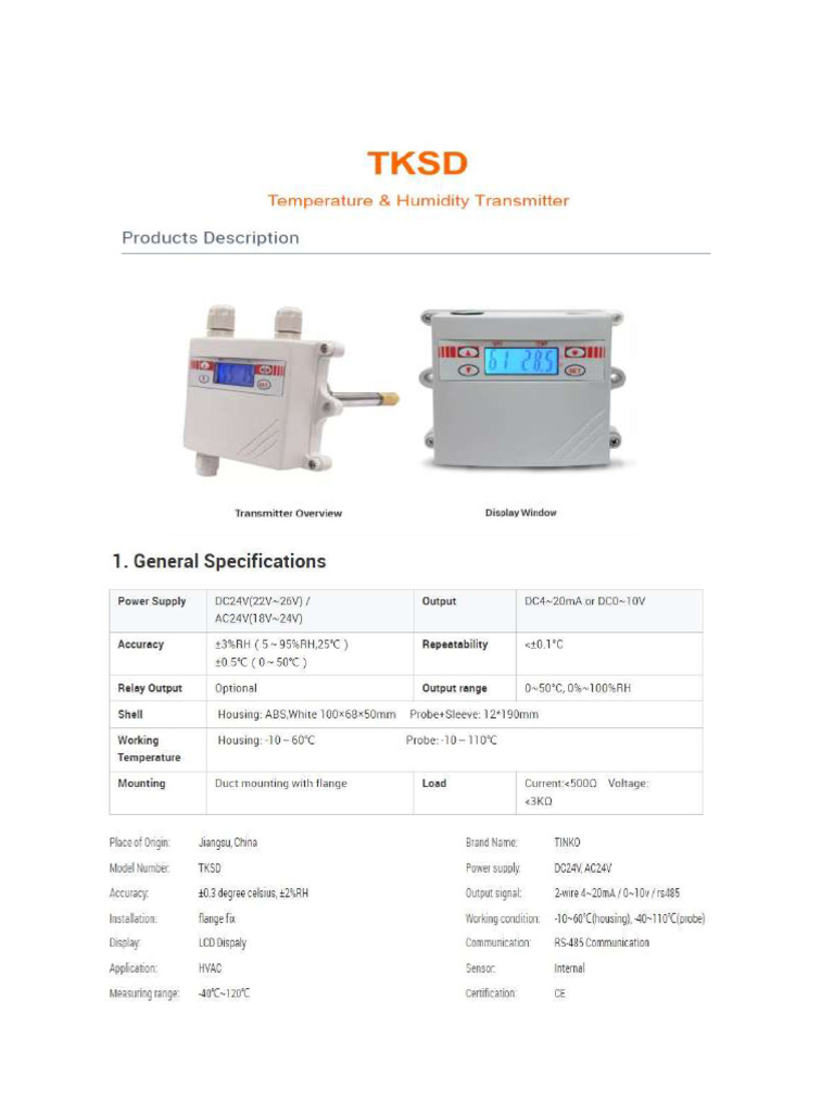 Tinko Humidity and Temperature Transmitter | PDF