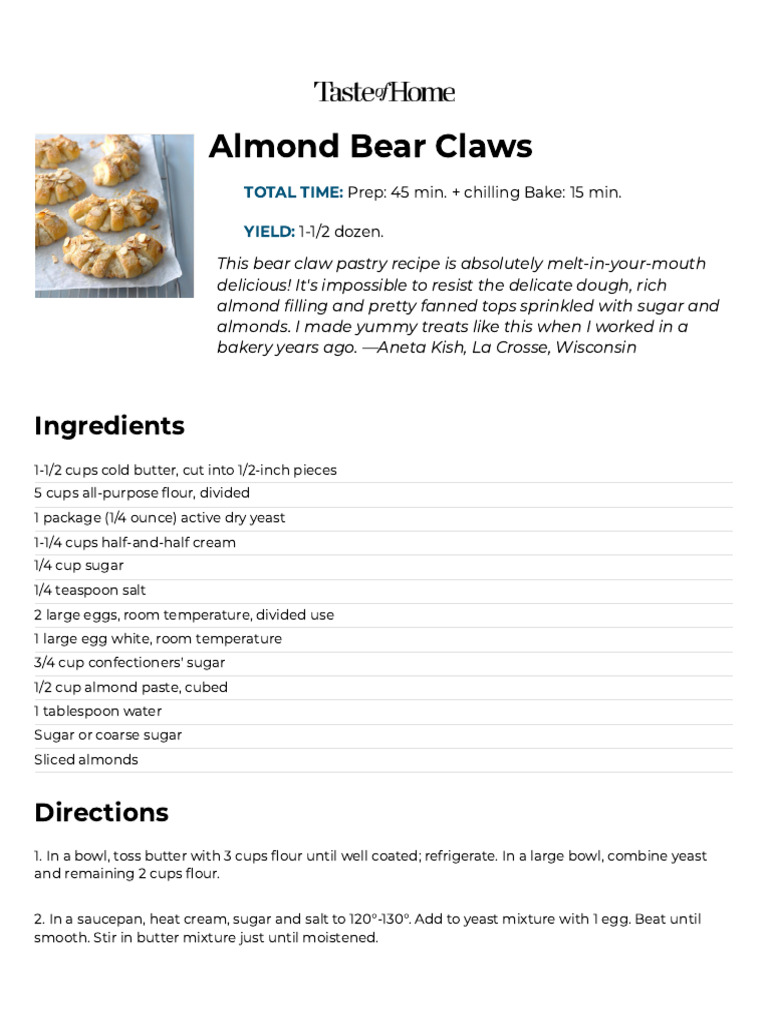 Almond Bear Claws Recipe How To Make It Download Free PDF Dough