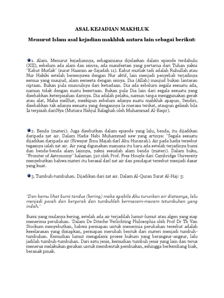 Asal Kejadian Makhluk Pdf