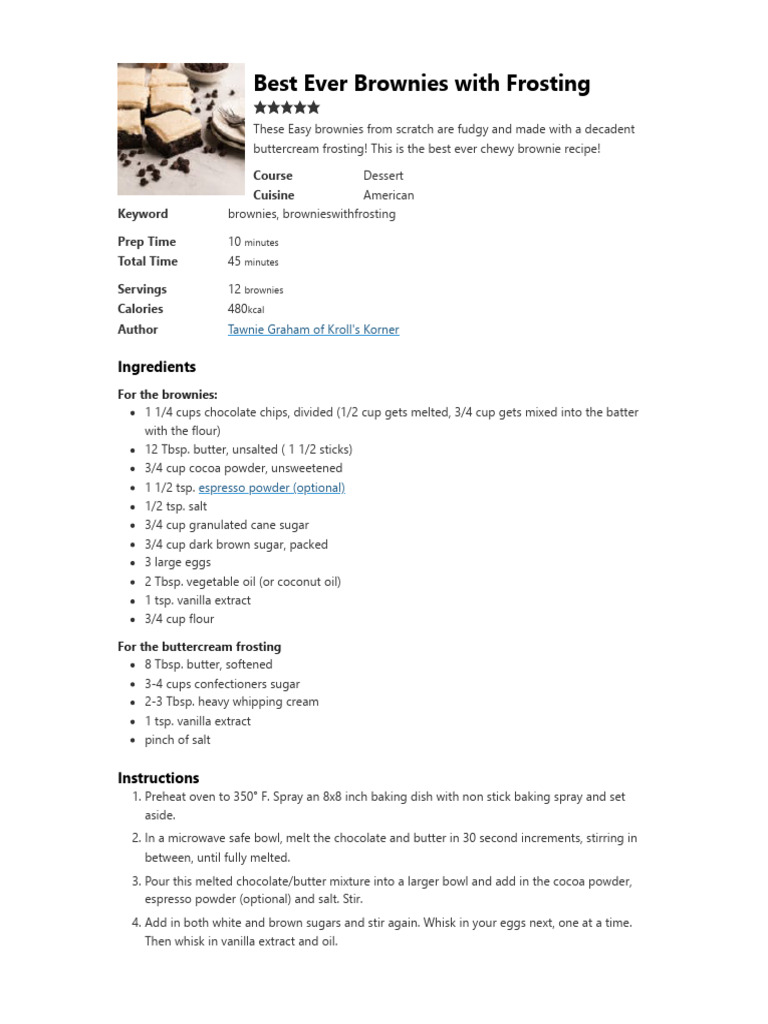 Best Ever Brownies with Frosting Kroll's Korner PDF Chocolate