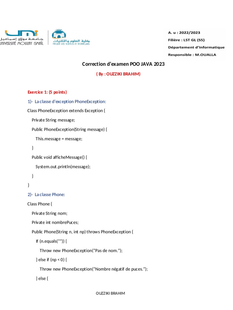 Correction Examen POO Java 2023 | PDF | Programmation informatique ...
