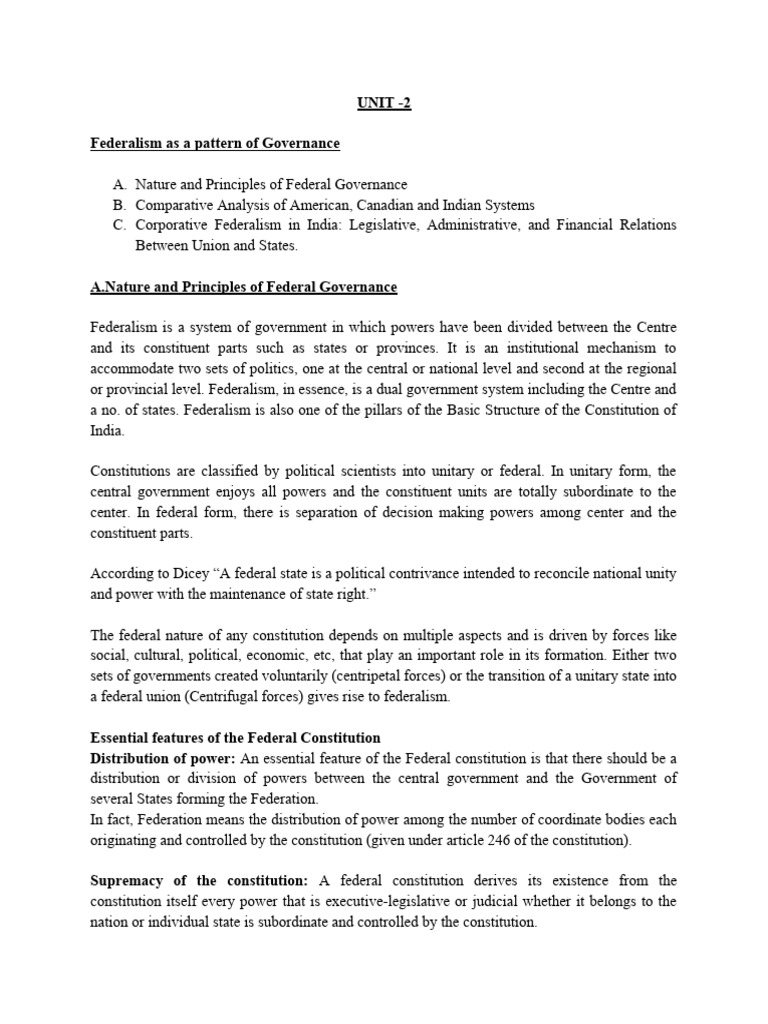 System of governance unit 2 notes pdf constitution federal