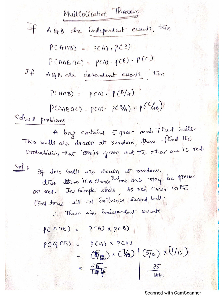 Multiplication Theorem of Probability | PDF