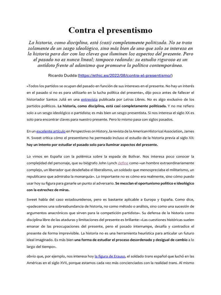 Crítica al Presentismo en Historia | PDF | Educación en artes liberales
