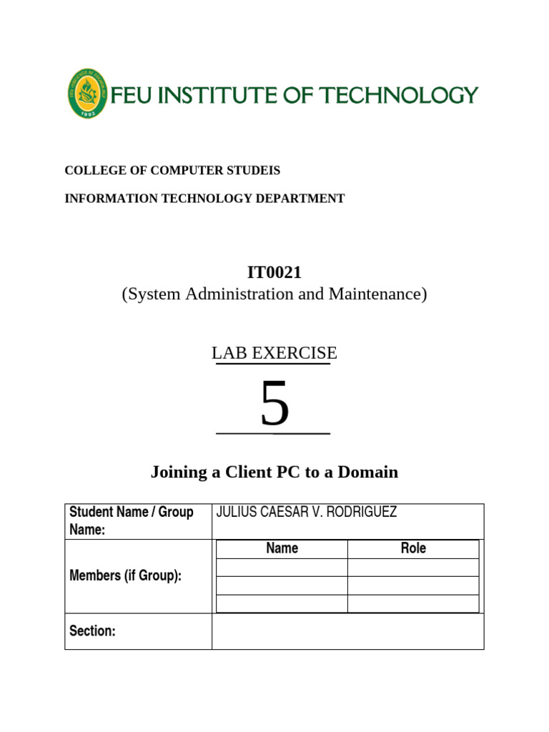 IT0021 Laboratory Exercise 5a 1 | PDF | Microsoft Windows | Windows 7