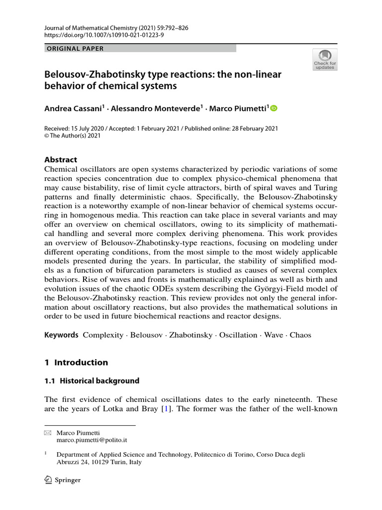 Belousov-Zhabotinsky Reactions Overview | PDF | Waves | Chemistry
