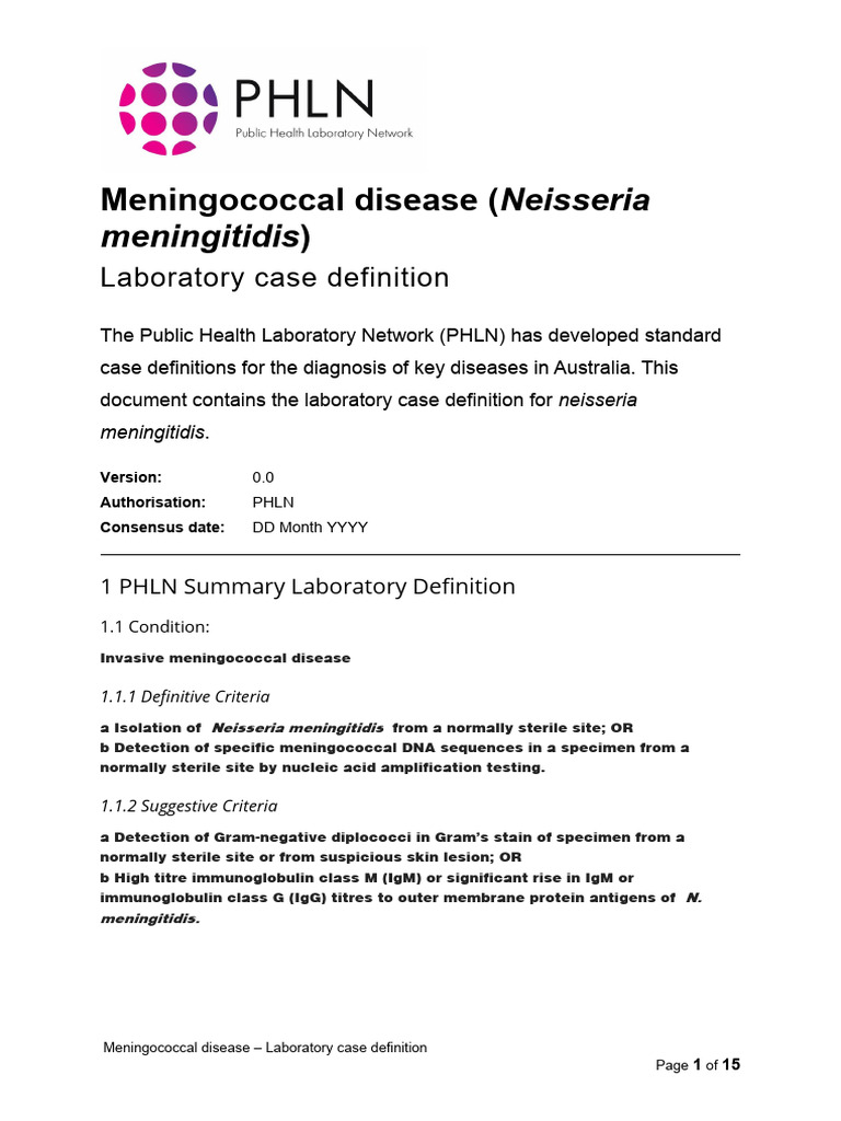 Meningococcal Disease Laboratory Case Definition | PDF | Meningitis ...