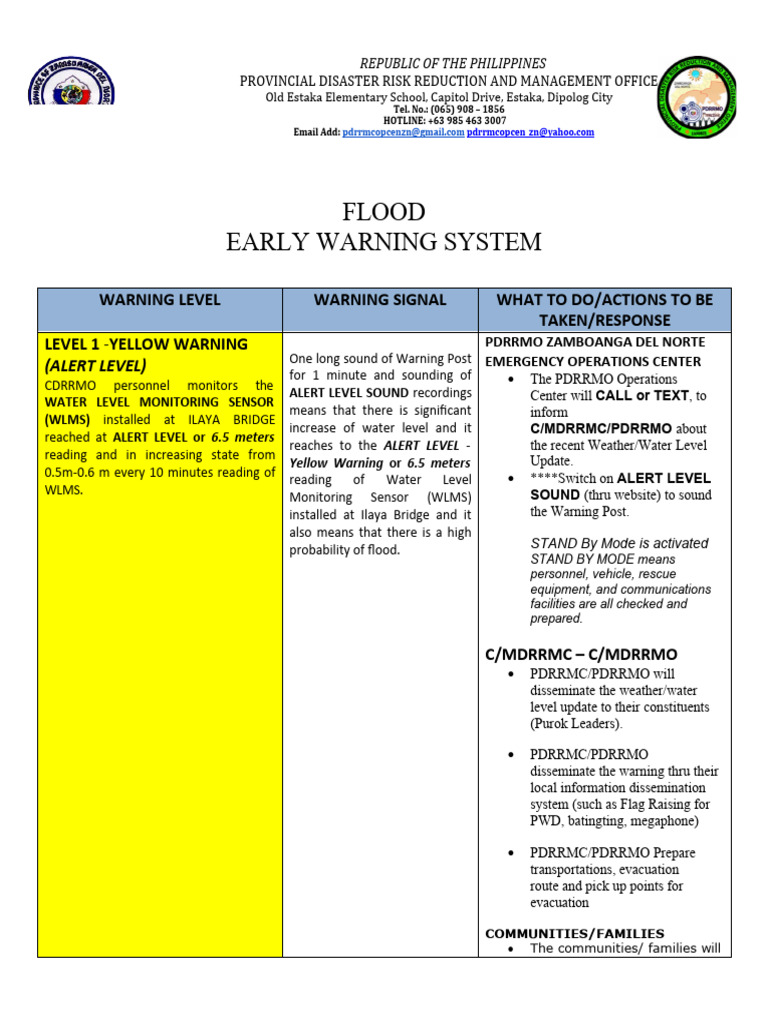 Sop For Flood Early Warning System PDF Emergency Evacuation Disasters