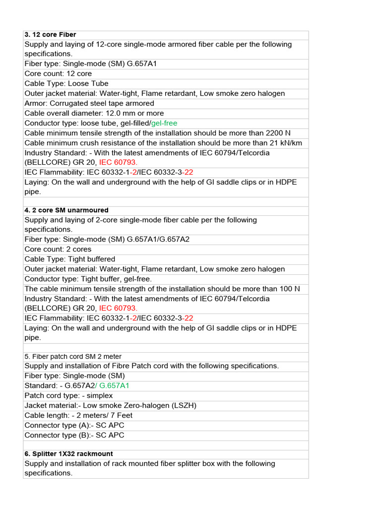 Technical SPecs | PDF | Optical Fiber | Equipment