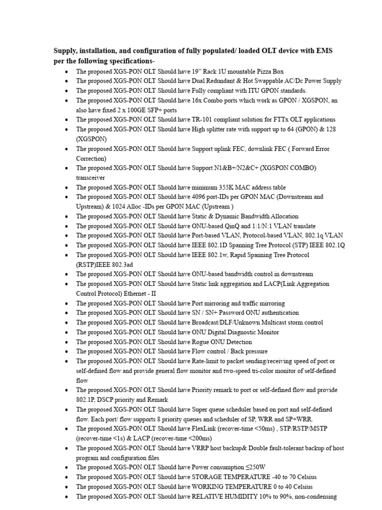 XGS-PON OLT and ONU Specifications | PDF | Networking Standards ...