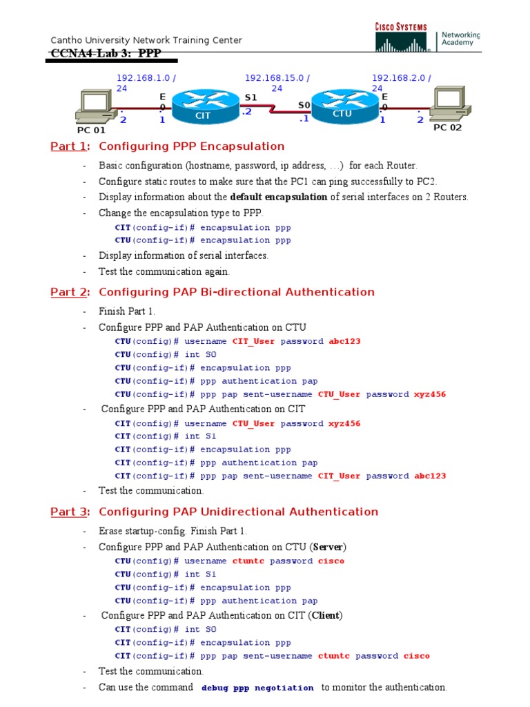 CCNA4-Lab 3: PPP: Part 1: Configuring PPP Encapsulation | PDF