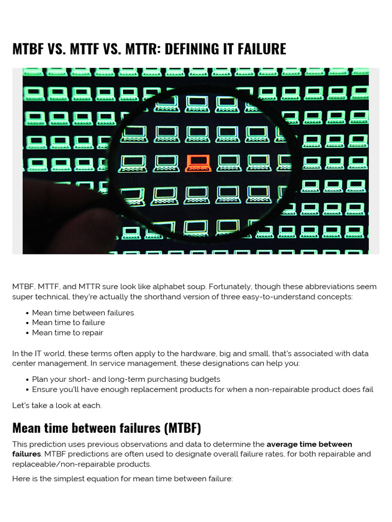 MTBF, MTTF, MTTR Explained for IT | PDF | Computing | Systems Engineering