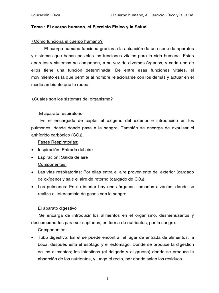 Tema 2 - El Cuerpo Humano, El Ejercicio Físico y La Salud | PDF ...