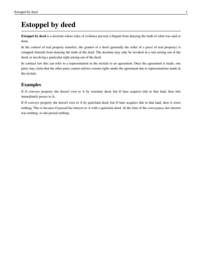 Doctrine of estoppel by deed. Doctrine of Estoppel. 20221102