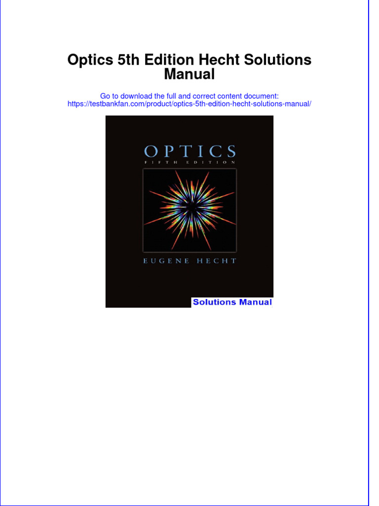 Instant Download PDF Optics 5th Edition Hecht Solutions Manual Full Chapter PDF