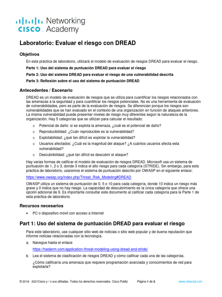 Evaluación de Riesgos con DREAD | PDF | Vulnerabilidad (informática ...