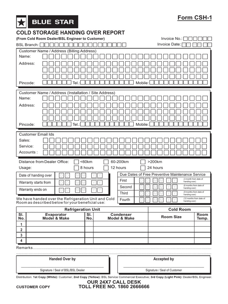 Cold Storage Handover Report Template | PDF | Refrigerator | Refrigeration