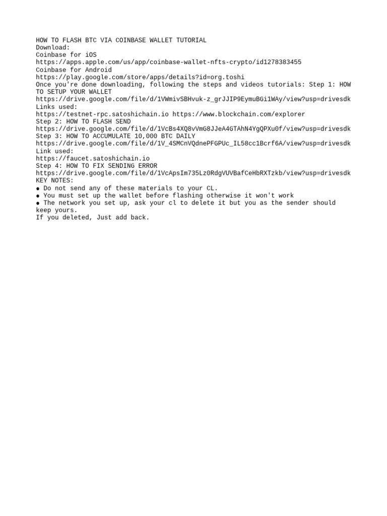 How To Flash BTC Via Coinbase Wallet Tutorial | PDF