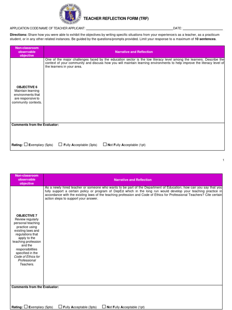 Teacher-Reflection-Form-TRF-2024 | PDF | Teachers | Learning