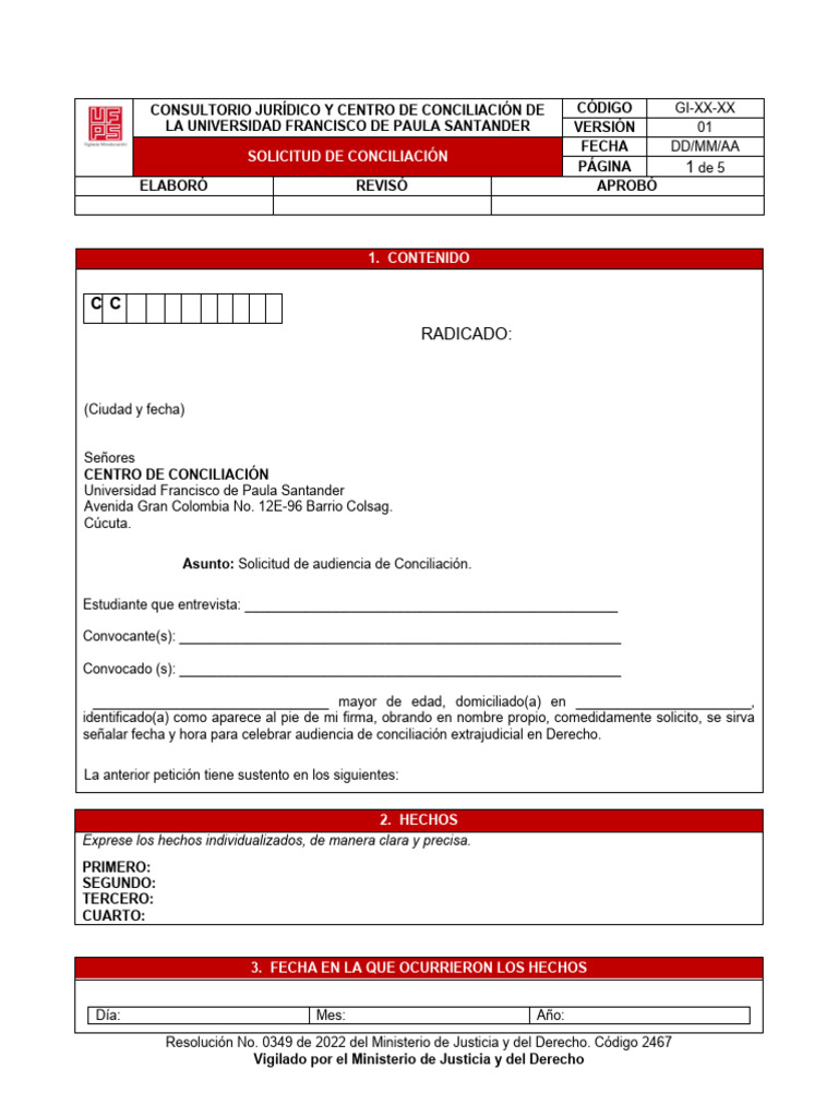 Solicitud de Audiencia de Conciliación | PDF | Justicia | Crimen y ...