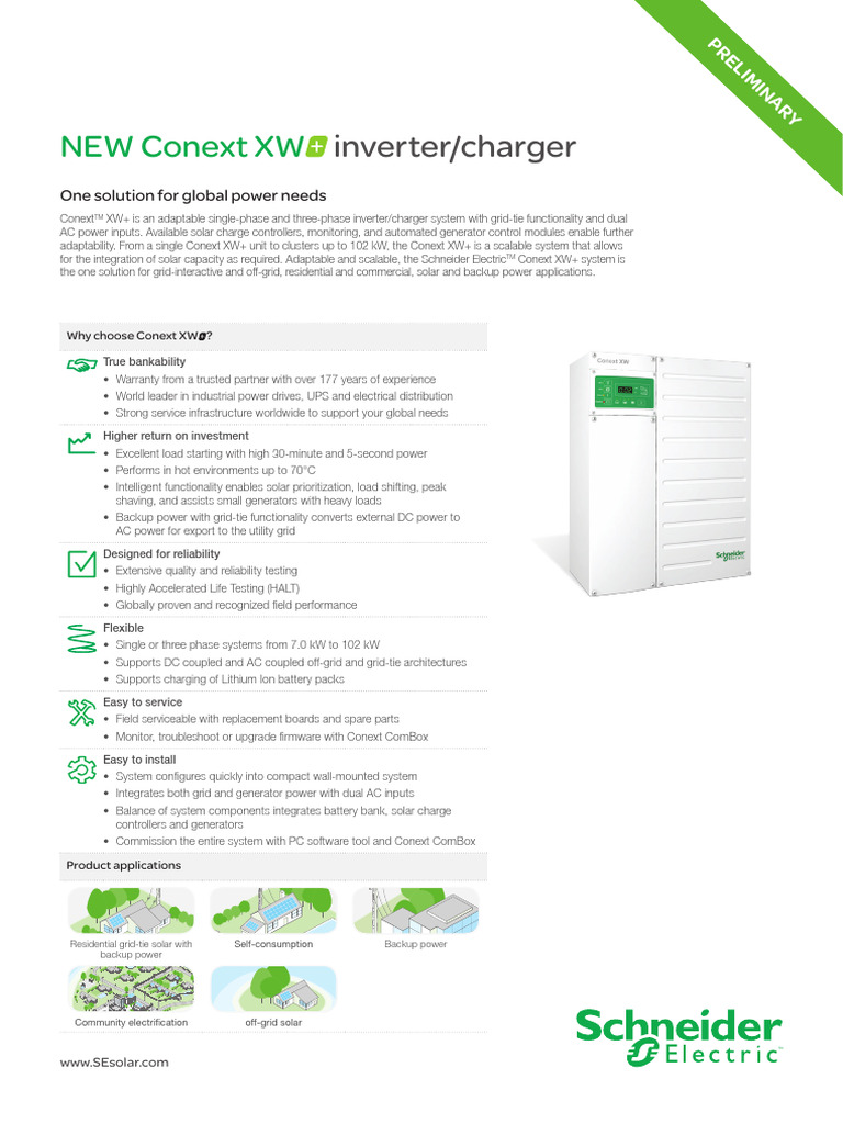 SCHNEIDER Conext XWPLUS 7048E 8548E Ficha EN | PDF | Power Inverter ...