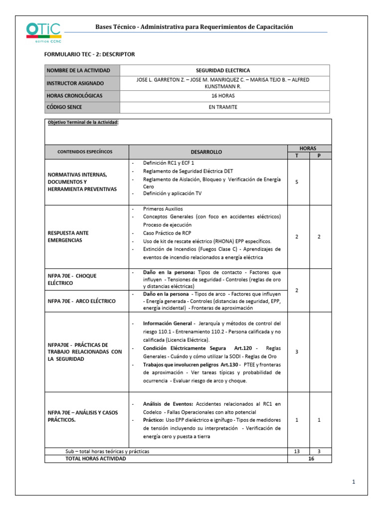 Formulario Tec 2 Sustenta Seguridad Electrica | PDF