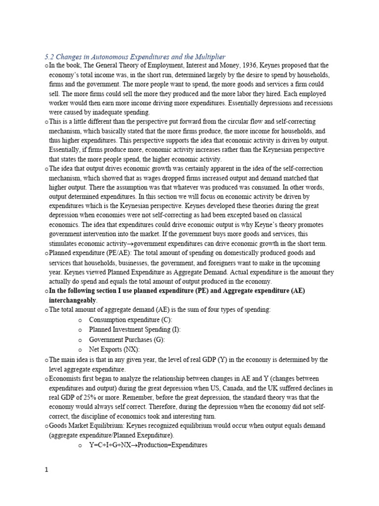 Goods Market Equilibrium The Multiplier | PDF | Fiscal Multiplier ...