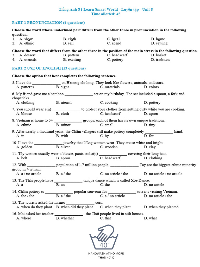 Unit 8 Practice for English 8 | PDF