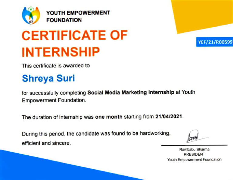 Social Media Marketing Internship Certificate | PDF | Career & Growth