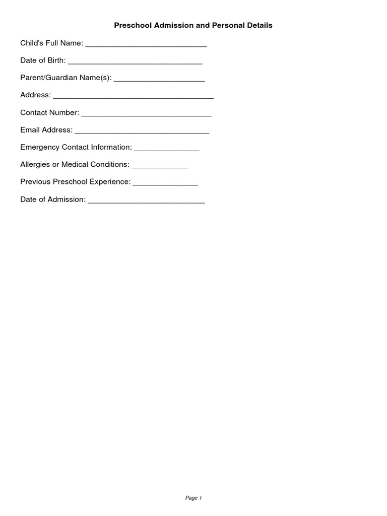 Preschool Admission Form Template | PDF