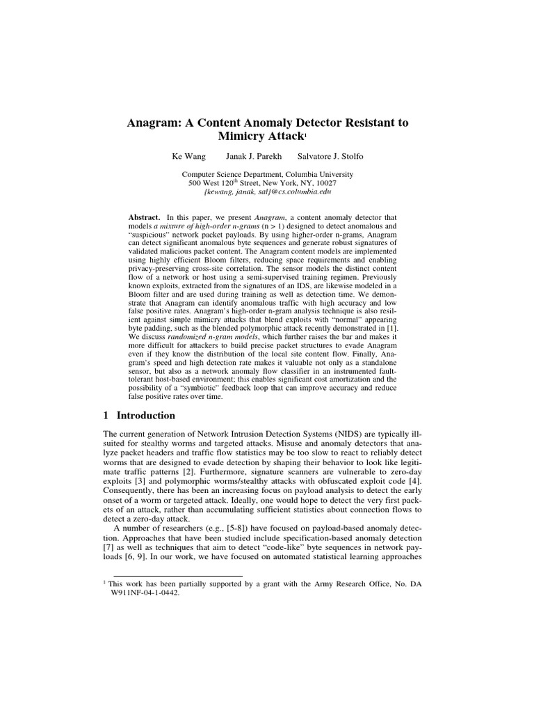 Anagram - A Content Anomaly Detector Resistant To Mimicry Attack | PDF ...