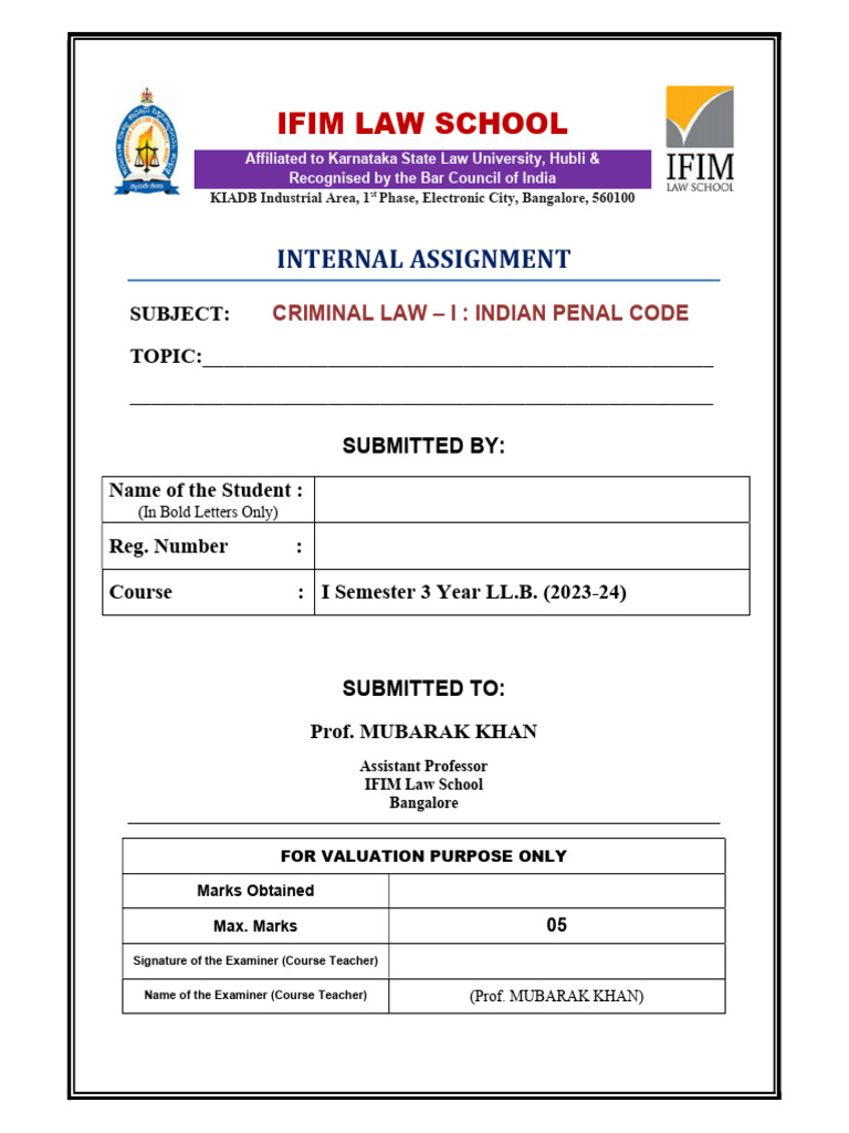 Assignment Sample IPC | PDF | Justice | Crime & Violence