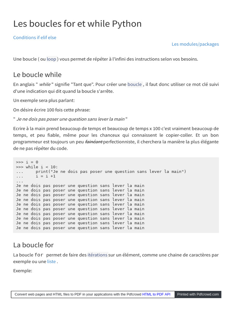Boucles for et while en Python | PDF | Structure de contrôle | Informatique