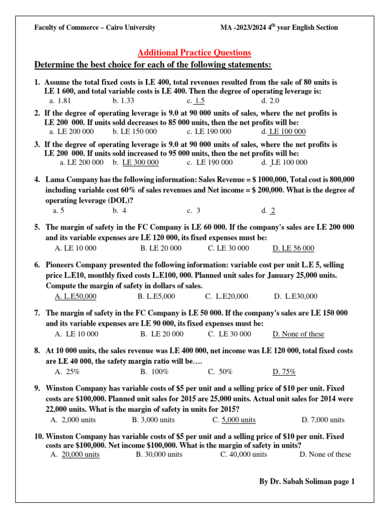 Practice questions on chapter two by dr sabah soliman nov 2023 pdf