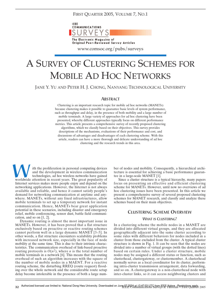 Survey of Clustering in MANETs | PDF | Wireless Ad Hoc Network | Routing