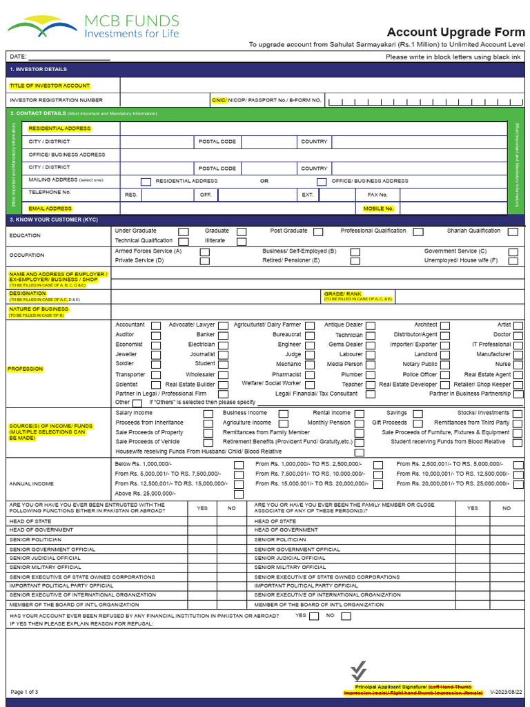 Account Upgrade Form for Investors | PDF | Identity Document | Islamic ...