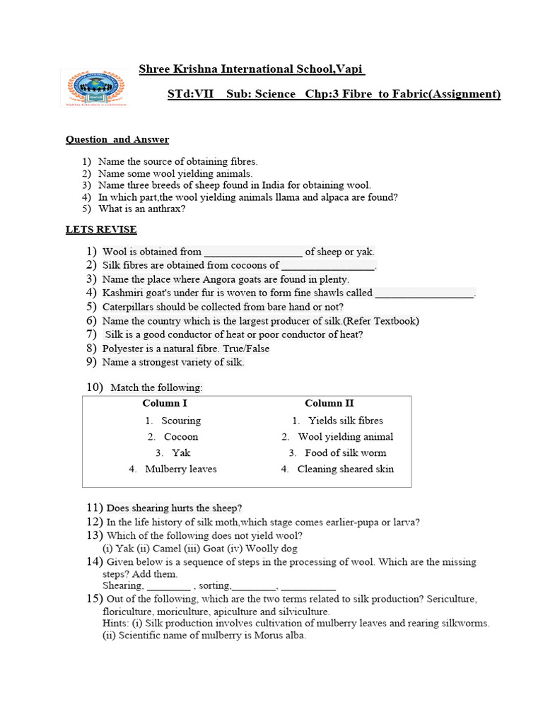 CHP - 3 Fibre To Fabric Assignment | PDF | Home & Garden | Science ...