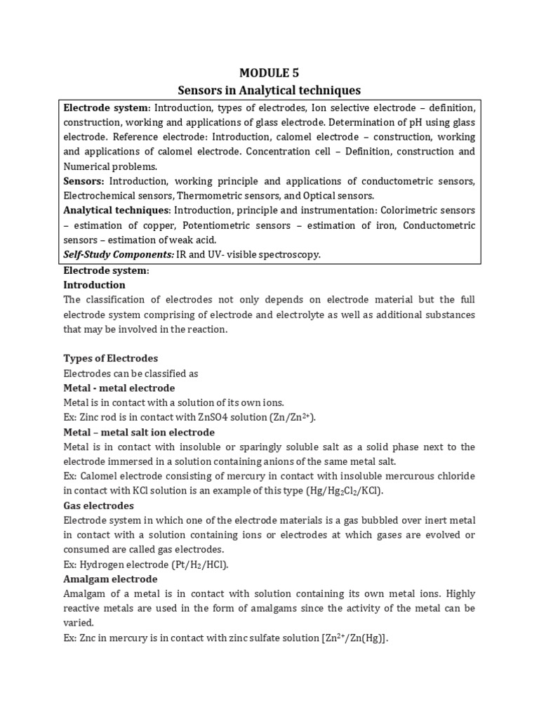 Calomel Electrode and Analytical Sensors | PDF | Titration | Chemistry