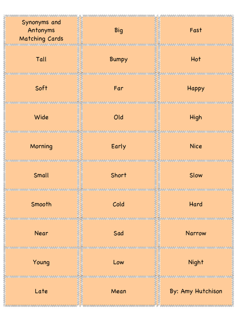 Synonyms and Antonyms Matching Cards | PDF