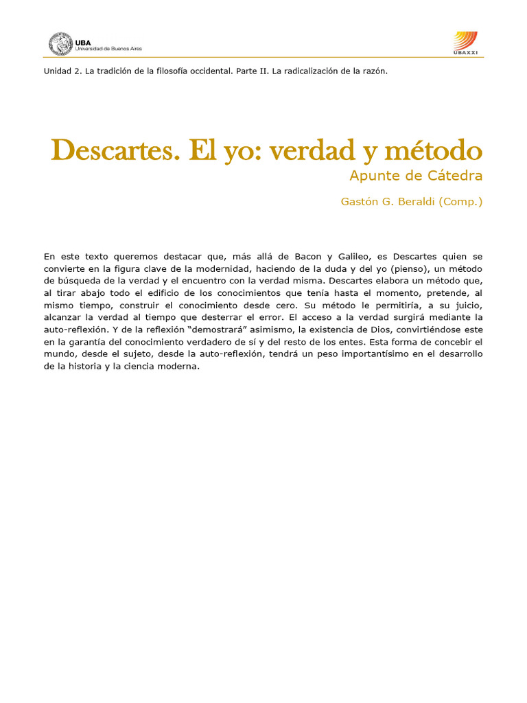 Descartes: Método y búsqueda de la verdad | PDF | René Descartes | Verdad